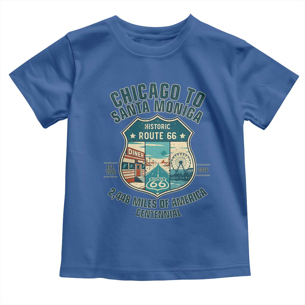 Route Highway 66 Chicago Santa Monica Vintage America Road Trip Toddler T Shirt TS14 Royal Blue Print Your Wear