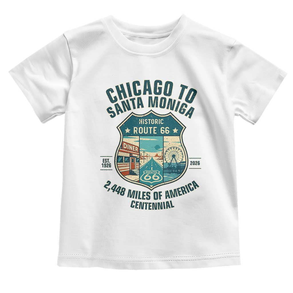 Route Highway 66 Chicago Santa Monica Vintage America Road Trip Toddler T Shirt TS14 White Print Your Wear