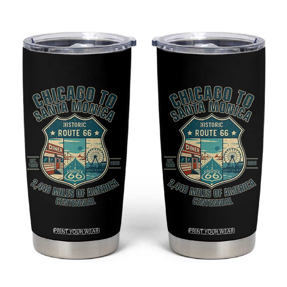 Route Highway 66 Chicago Santa Monica Vintage America Road Trip Tumbler Cup