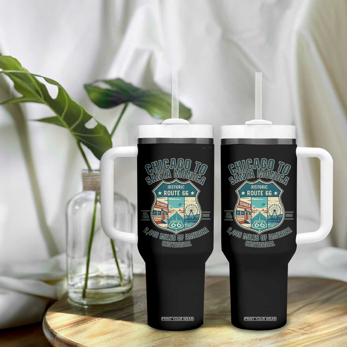 Route Highway 66 Chicago Santa Monica Vintage America Road Trip Tumbler With Handle