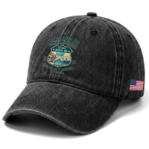 Route Highway 66 Chicago Santa Monica Vintage America Road Trip Washed Cotton Baseball Cap