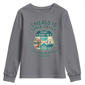 Route Highway 66 Chicago Santa Monica Vintage America Road Trip Youth Sweatshirt TS14 Charcoal Print Your Wear