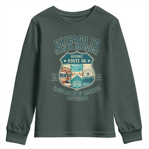 Route Highway 66 Chicago Santa Monica Vintage America Road Trip Youth Sweatshirt TS14 Dark Forest Green Print Your Wear