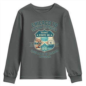Route Highway 66 Chicago Santa Monica Vintage America Road Trip Youth Sweatshirt TS14 Dark Heather Print Your Wear