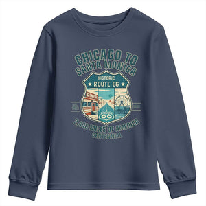 Route Highway 66 Chicago Santa Monica Vintage America Road Trip Youth Sweatshirt TS14 Navy Print Your Wear