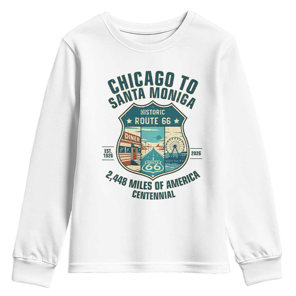 Route Highway 66 Chicago Santa Monica Vintage America Road Trip Youth Sweatshirt TS14 White Print Your Wear