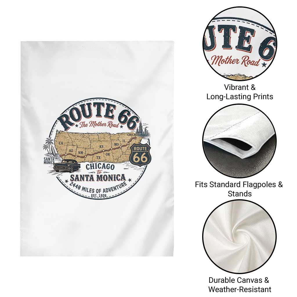 Route Highway 66 Map Chicago to Santa Monica Garden Flag Vintage America Road Trip Americana