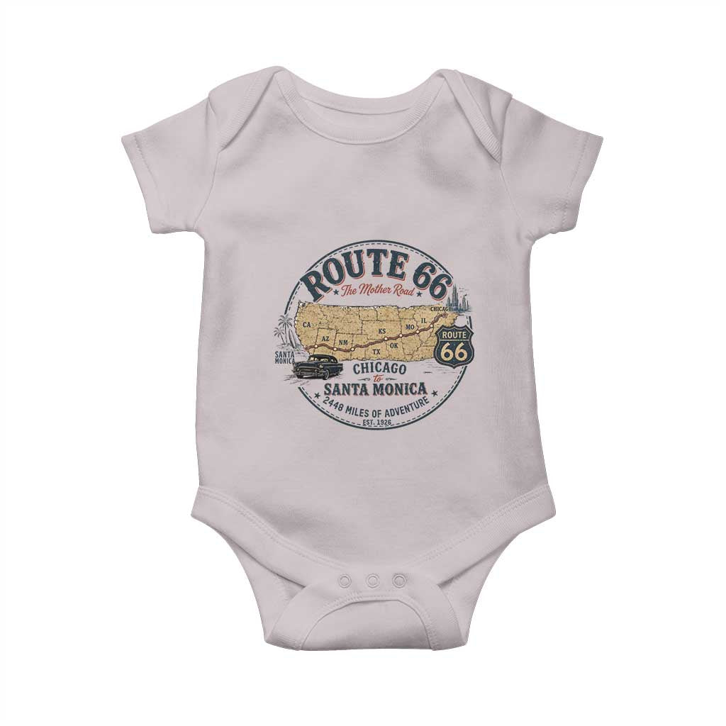 Route Highway 66 Map Chicago to Santa Monica Baby Onesie Vintage America Road Trip Americana
