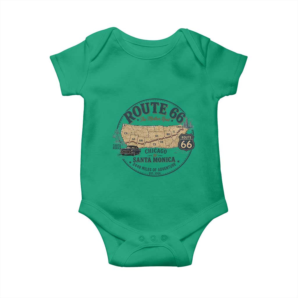 Route Highway 66 Map Chicago to Santa Monica Baby Onesie Vintage America Road Trip Americana