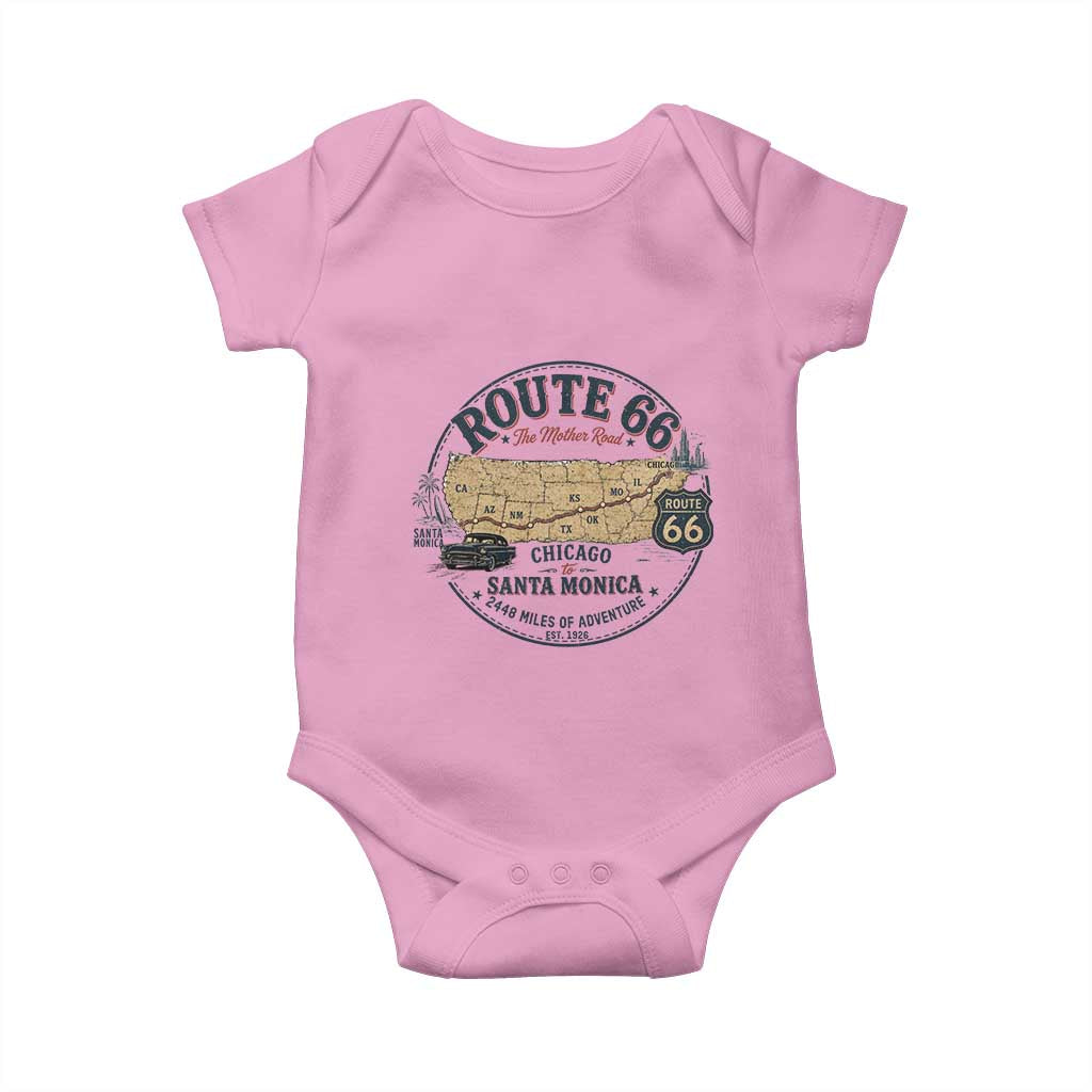 Route Highway 66 Map Chicago to Santa Monica Baby Onesie Vintage America Road Trip Americana