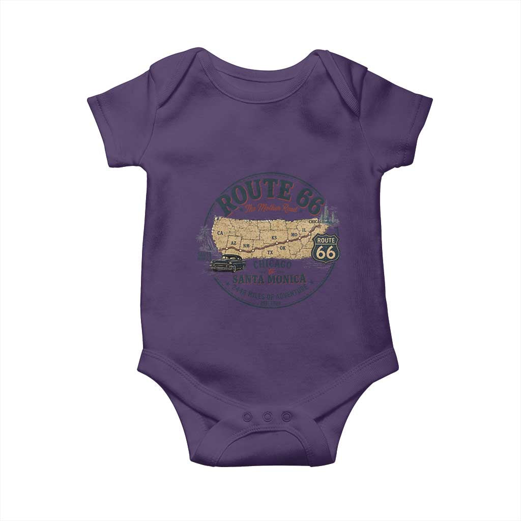 Route Highway 66 Map Chicago to Santa Monica Baby Onesie Vintage America Road Trip Americana