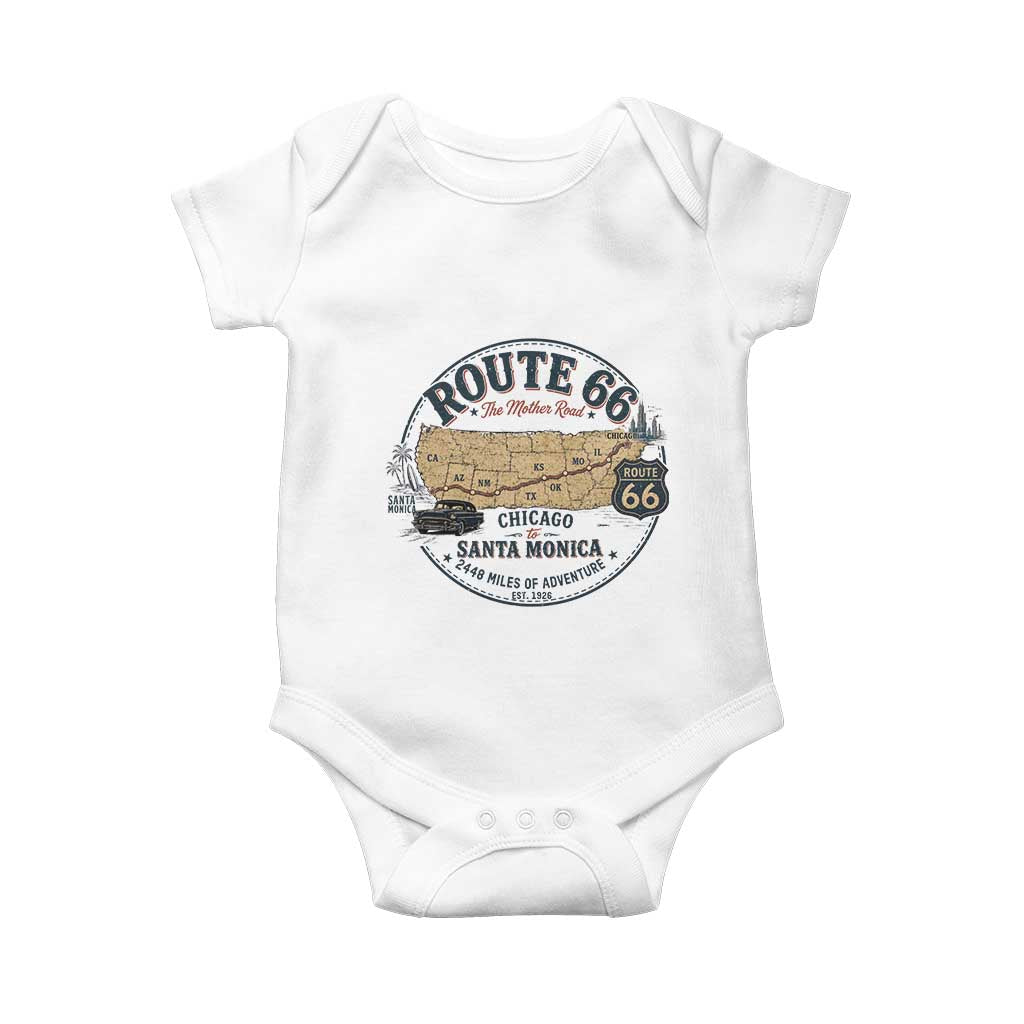 Route Highway 66 Map Chicago to Santa Monica Baby Onesie Vintage America Road Trip Americana