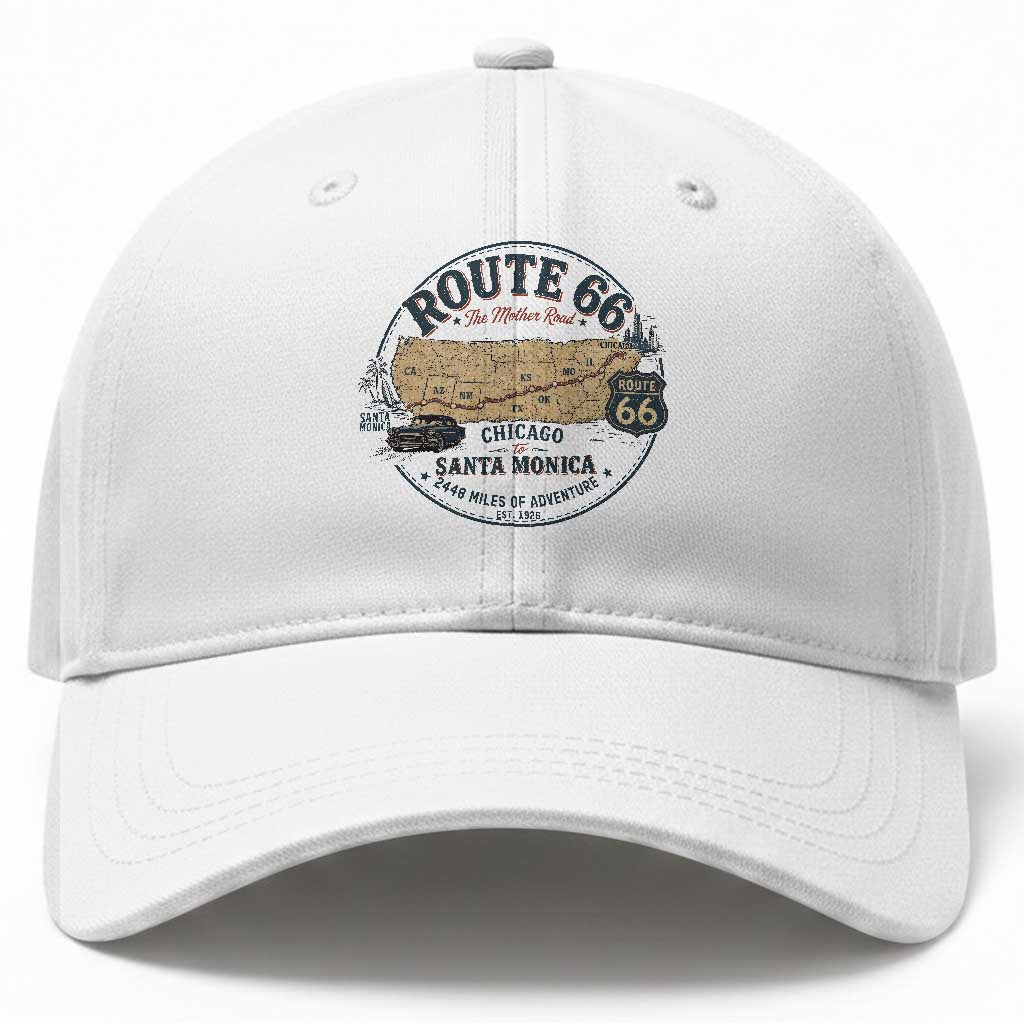 Route Highway 66 Map Chicago to Santa Monica Baseball Cap Vintage America Road Trip Americana TS14 Print Your Wear
