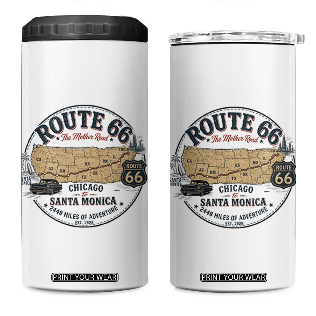 Route Highway 66 Map Chicago to Santa Monica 4 in 1 Can Cooler Tumbler Vintage America Road Trip Americana TS14 One Size: 16 oz White Print Your Wear
