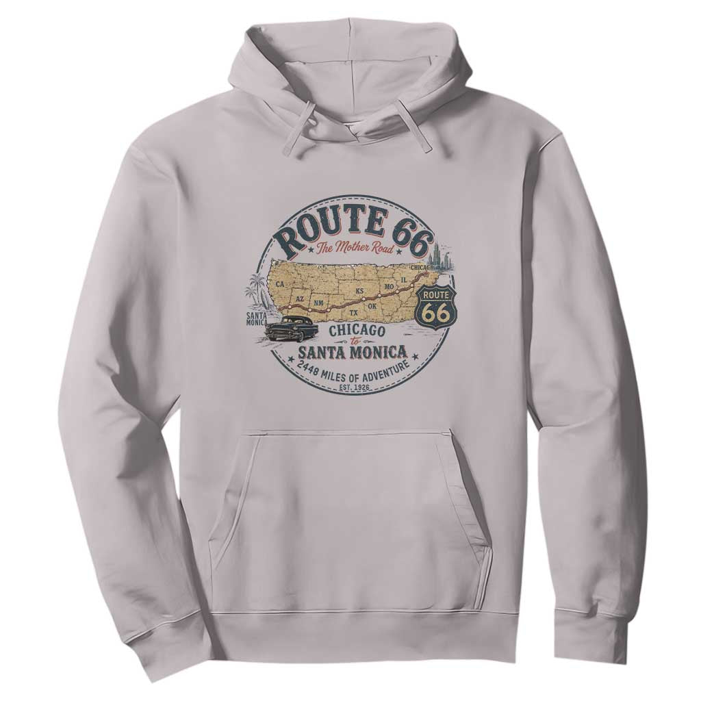 Route Highway 66 Map Chicago to Santa Monica Hoodie Vintage America Road Trip Americana
