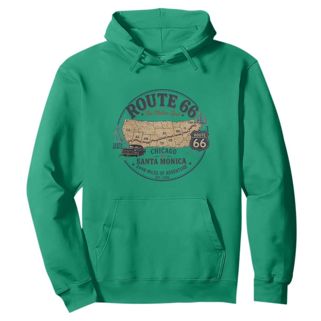 Route Highway 66 Map Chicago to Santa Monica Hoodie Vintage America Road Trip Americana