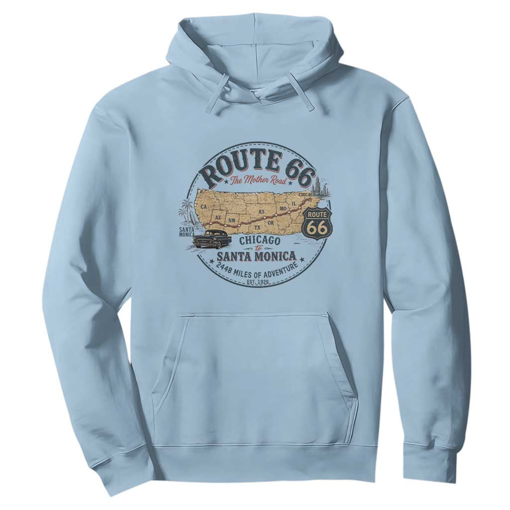 Route Highway 66 Map Chicago to Santa Monica Hoodie Vintage America Road Trip Americana