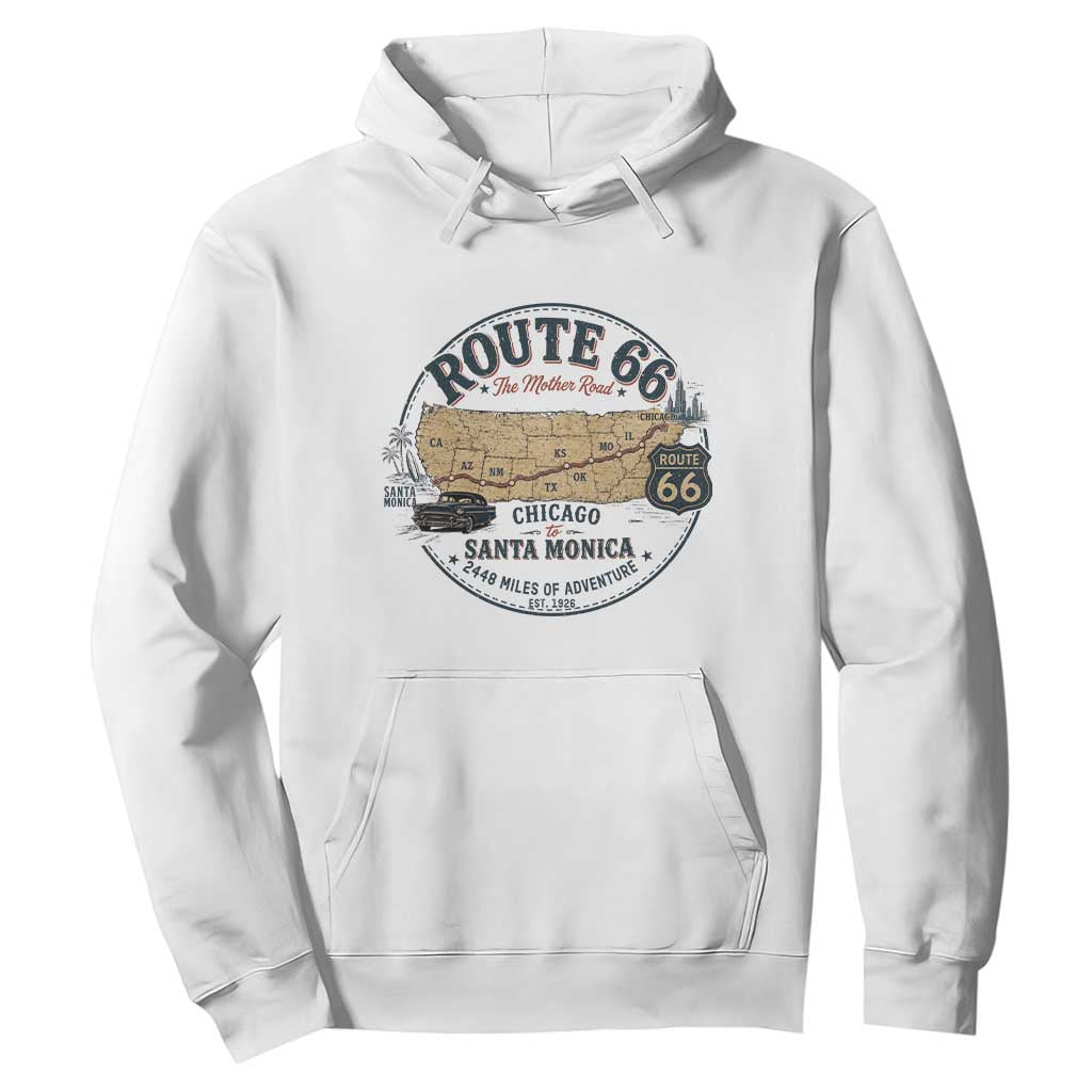 Route Highway 66 Map Chicago to Santa Monica Hoodie Vintage America Road Trip Americana
