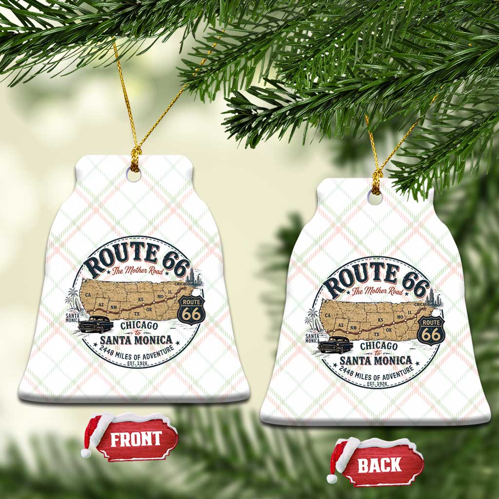 Route Highway 66 Map Chicago to Santa Monica Ceramic Ornament Vintage America Road Trip Americana