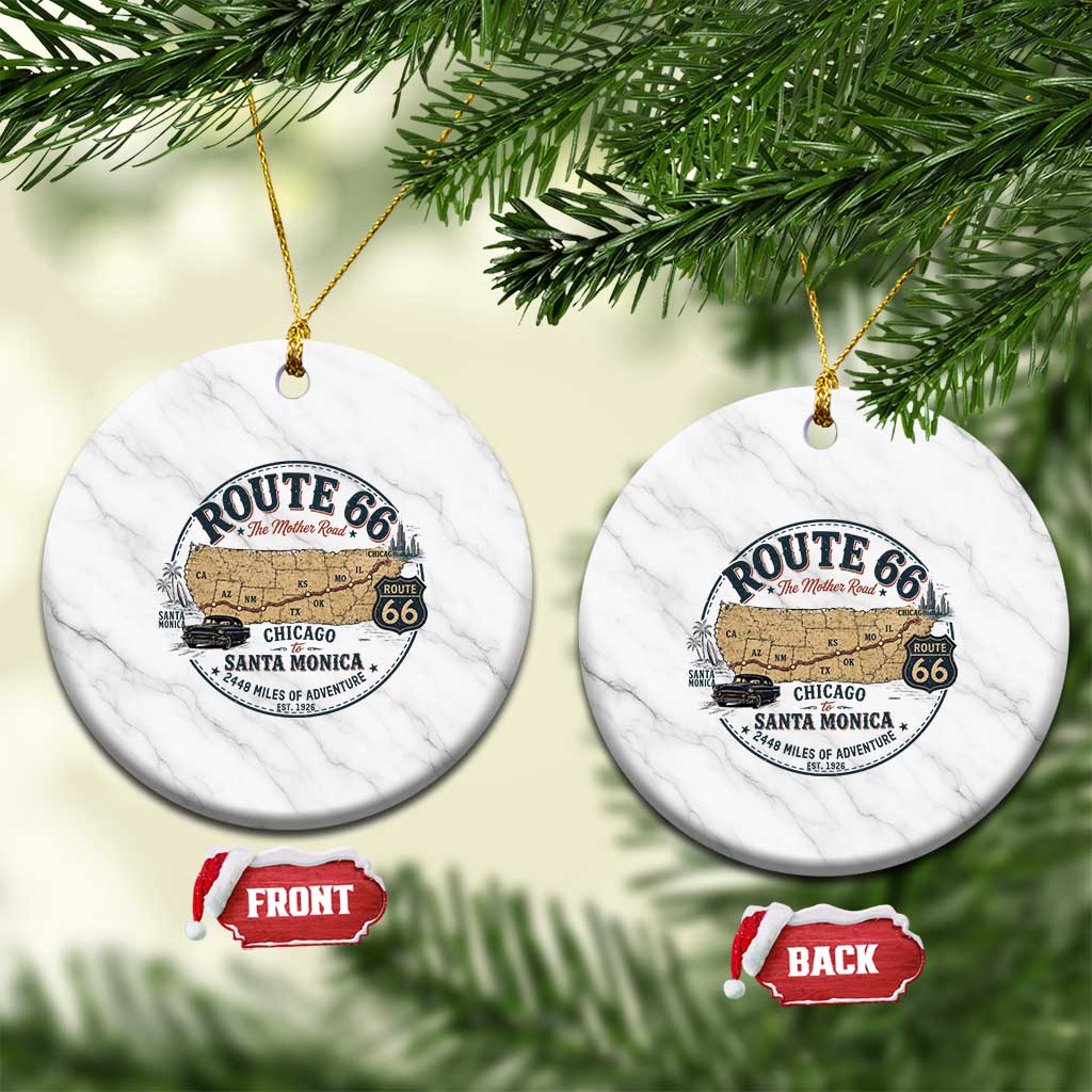 Route Highway 66 Map Chicago to Santa Monica Ceramic Ornament Vintage America Road Trip Americana TS14 1pc White Marble Print Your Wear