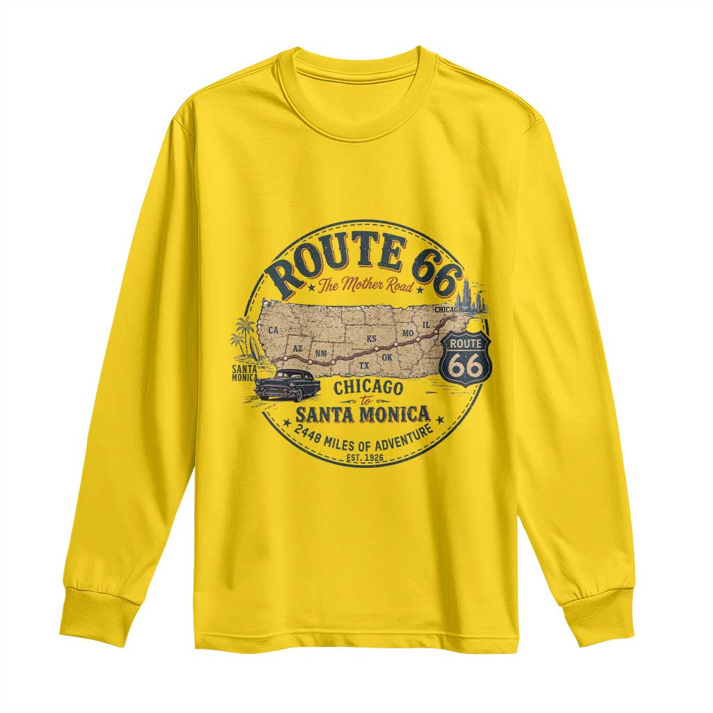 Route Highway 66 Map Chicago to Santa Monica Long Sleeve Shirt Vintage America Road Trip Americana