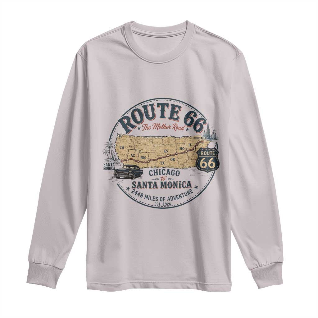 Route Highway 66 Map Chicago to Santa Monica Long Sleeve Shirt Vintage America Road Trip Americana