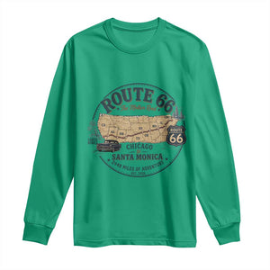 Route Highway 66 Map Chicago to Santa Monica Long Sleeve Shirt Vintage America Road Trip Americana