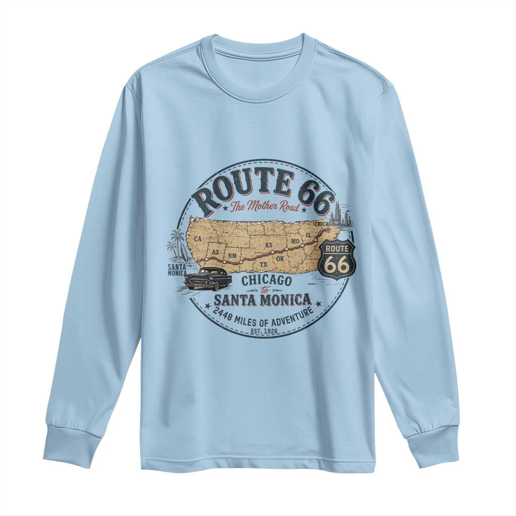 Route Highway 66 Map Chicago to Santa Monica Long Sleeve Shirt Vintage America Road Trip Americana