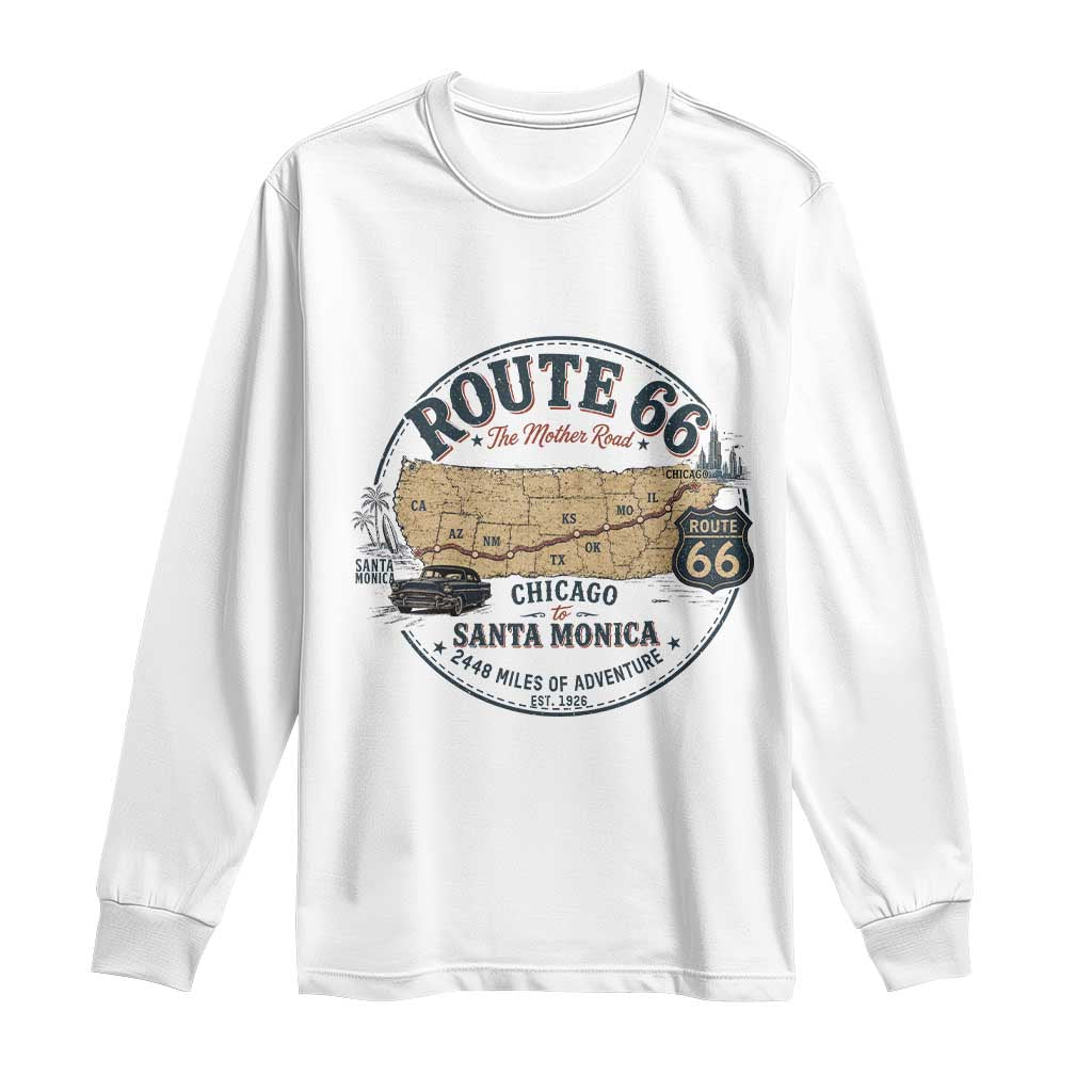 Route Highway 66 Map Chicago to Santa Monica Long Sleeve Shirt Vintage America Road Trip Americana