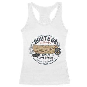 Route Highway 66 Map Chicago to Santa Monica Racerback Tank Top Vintage America Road Trip Americana