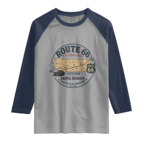 Route Highway 66 Map Chicago to Santa Monica Raglan Shirt Vintage America Road Trip Americana