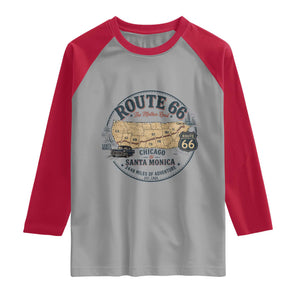 Route Highway 66 Map Chicago to Santa Monica Raglan Shirt Vintage America Road Trip Americana