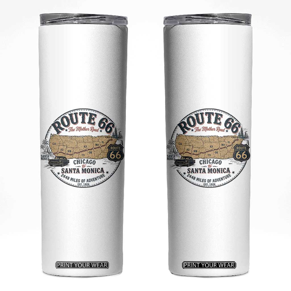 Route Highway 66 Map Chicago to Santa Monica Skinny Tumbler Vintage America Road Trip Americana