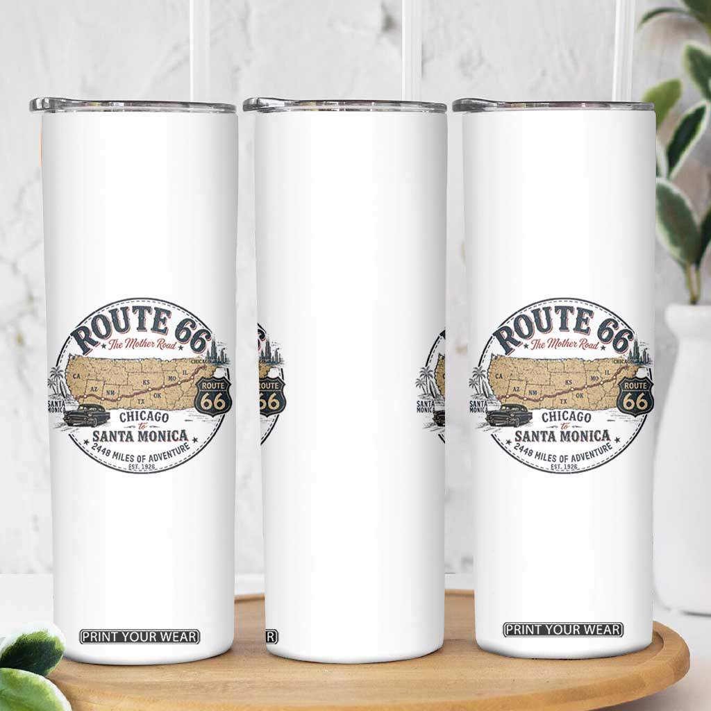 Route Highway 66 Map Chicago to Santa Monica Skinny Tumbler Vintage America Road Trip Americana