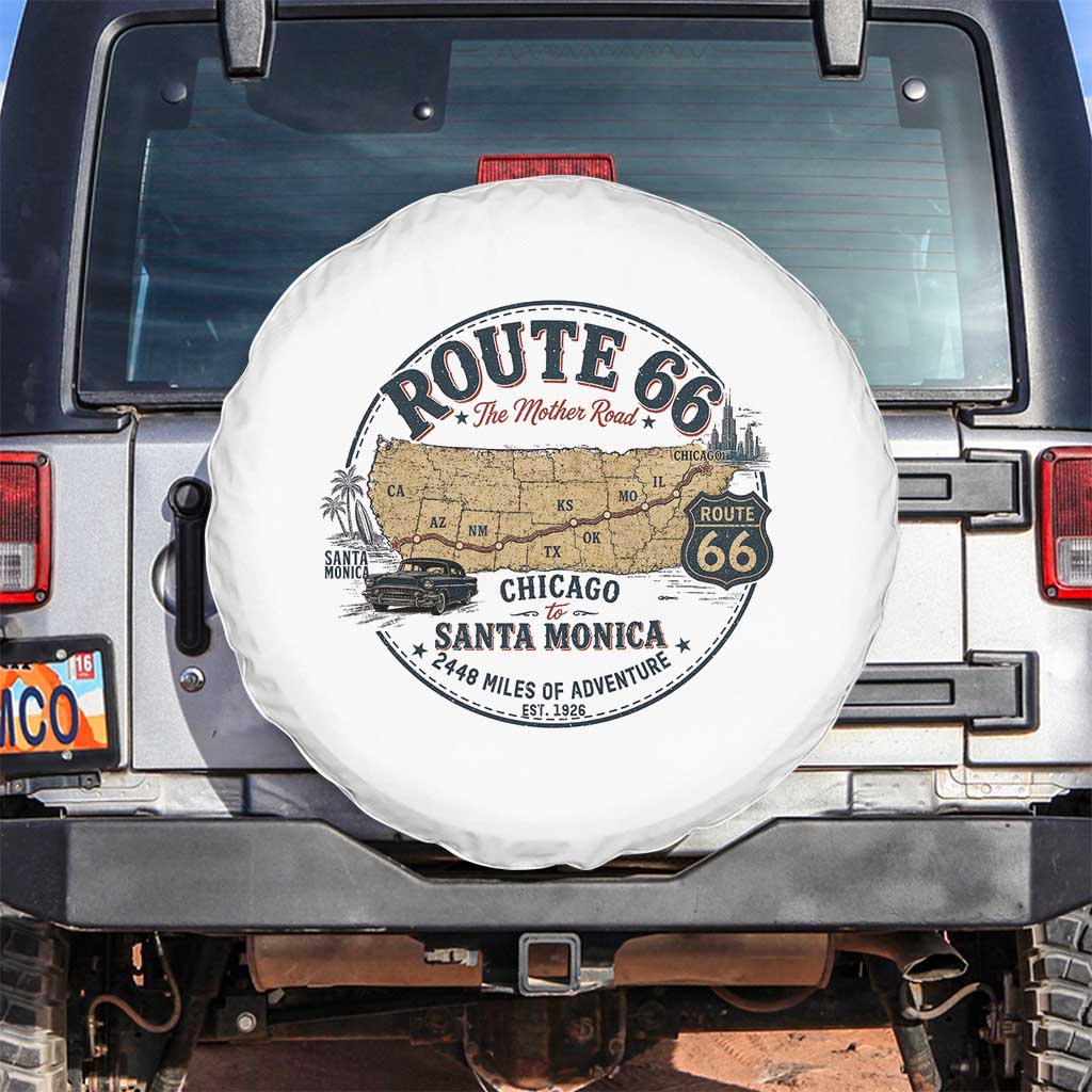 Route Highway 66 Map Chicago to Santa Monica Spare Tire Cover Vintage America Road Trip Americana TS14 No hole White Print Your Wear