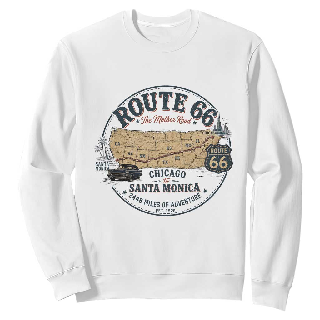 Route Highway 66 Map Chicago to Santa Monica Sweatshirt Vintage America Road Trip Americana TS14 White Print Your Wear