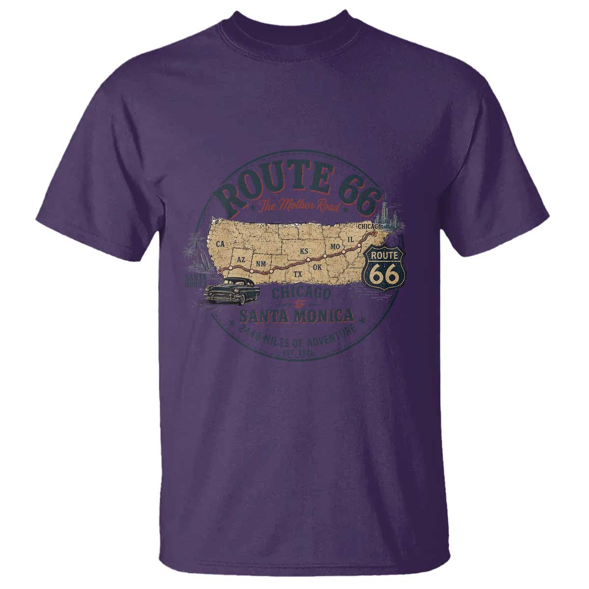 Route Highway 66 Map Chicago to Santa Monica T Shirt Vintage America Road Trip Americana