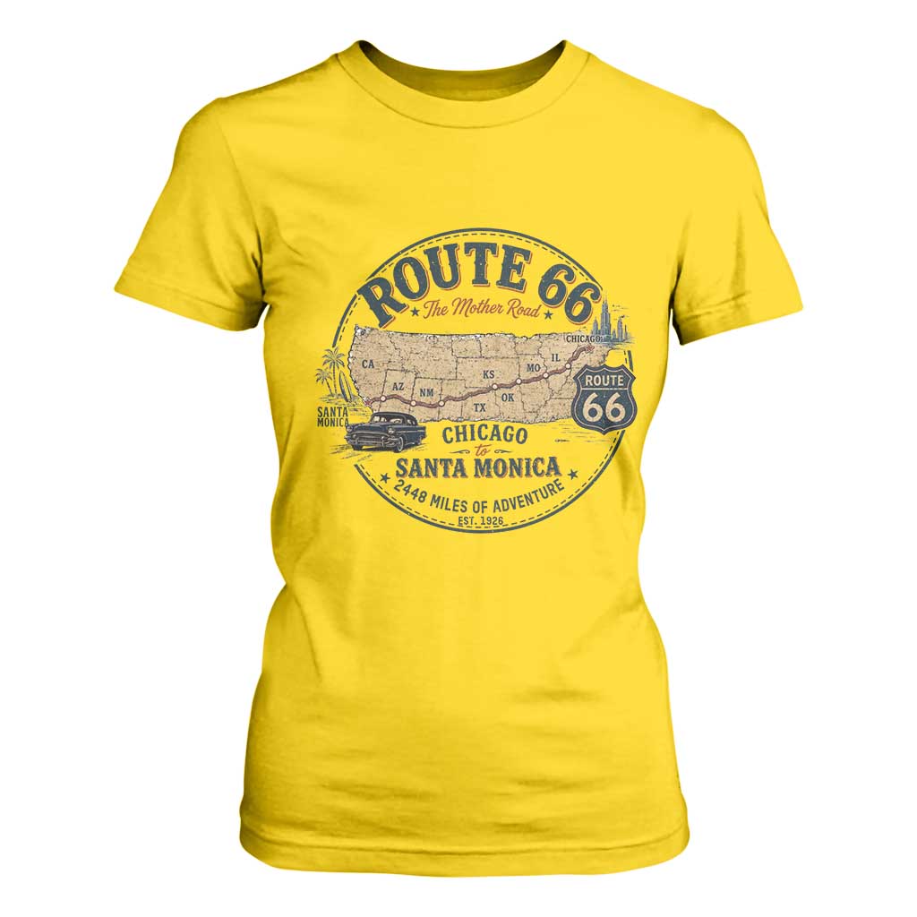 Route Highway 66 Map Chicago to Santa Monica T Shirt For Women Vintage America Road Trip Americana