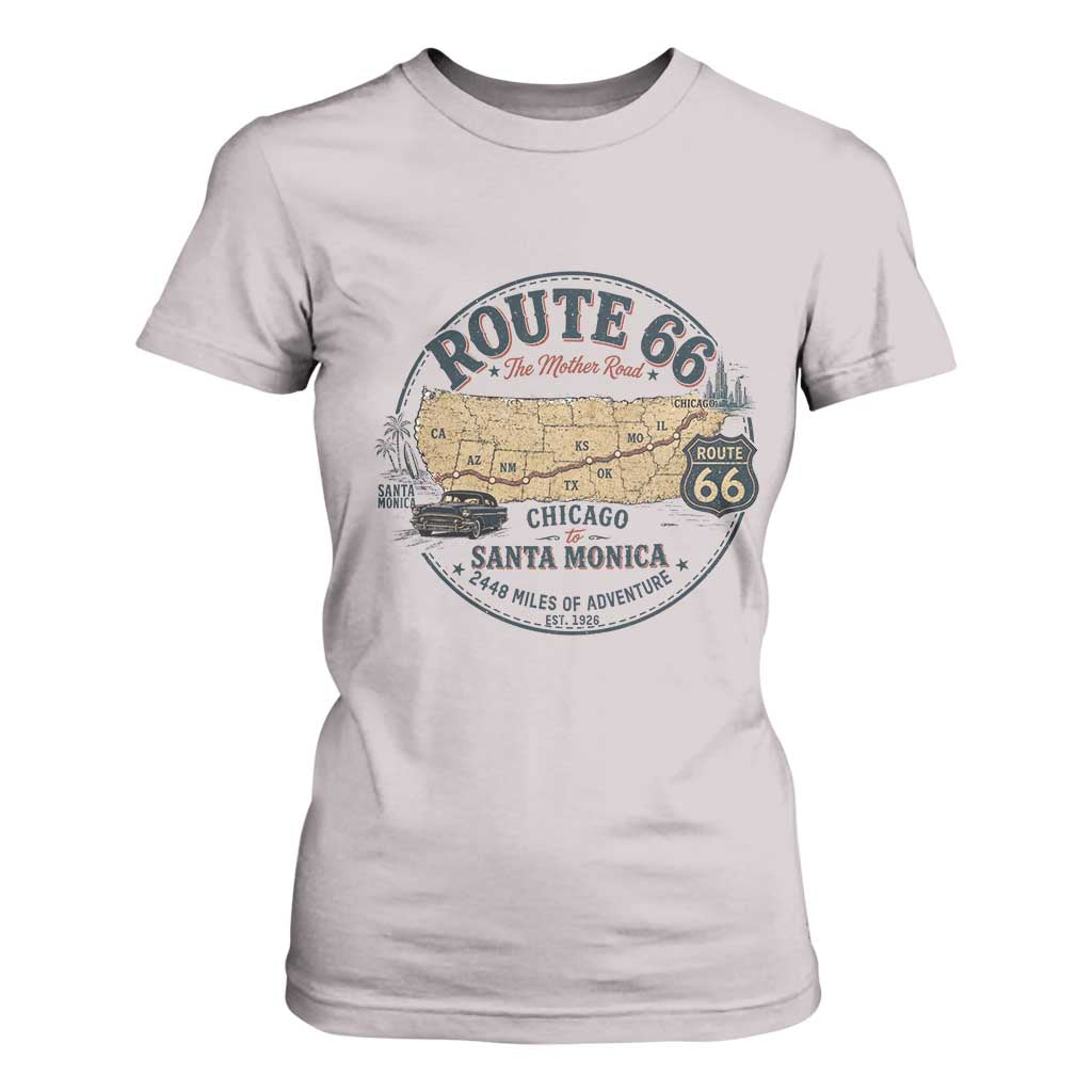 Route Highway 66 Map Chicago to Santa Monica T Shirt For Women Vintage America Road Trip Americana