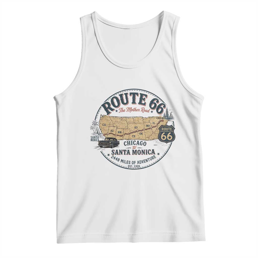 Route Highway 66 Map Chicago to Santa Monica Tank Top Vintage America Road Trip Americana
