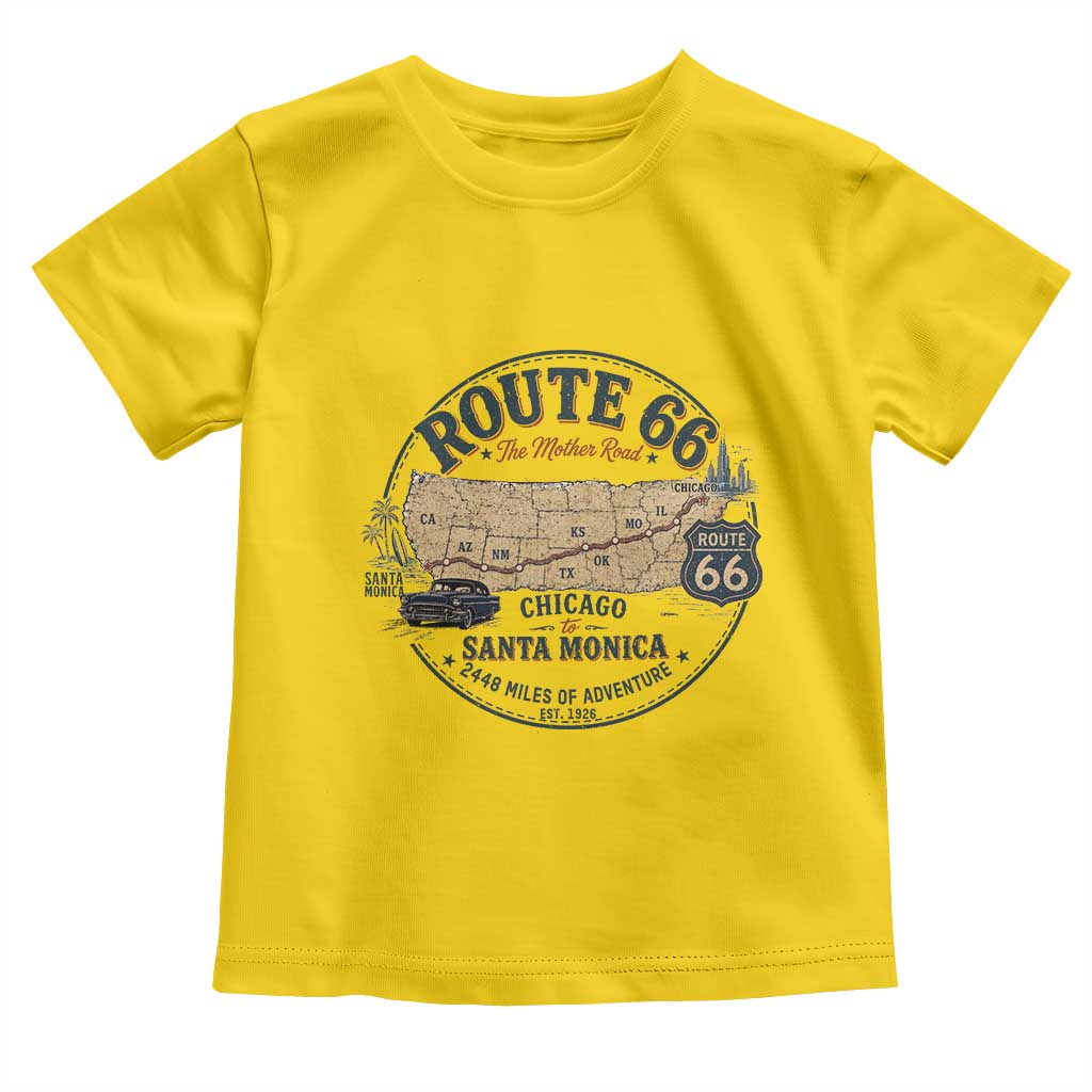 Route Highway 66 Map Chicago to Santa Monica Toddler T Shirt Vintage America Road Trip Americana
