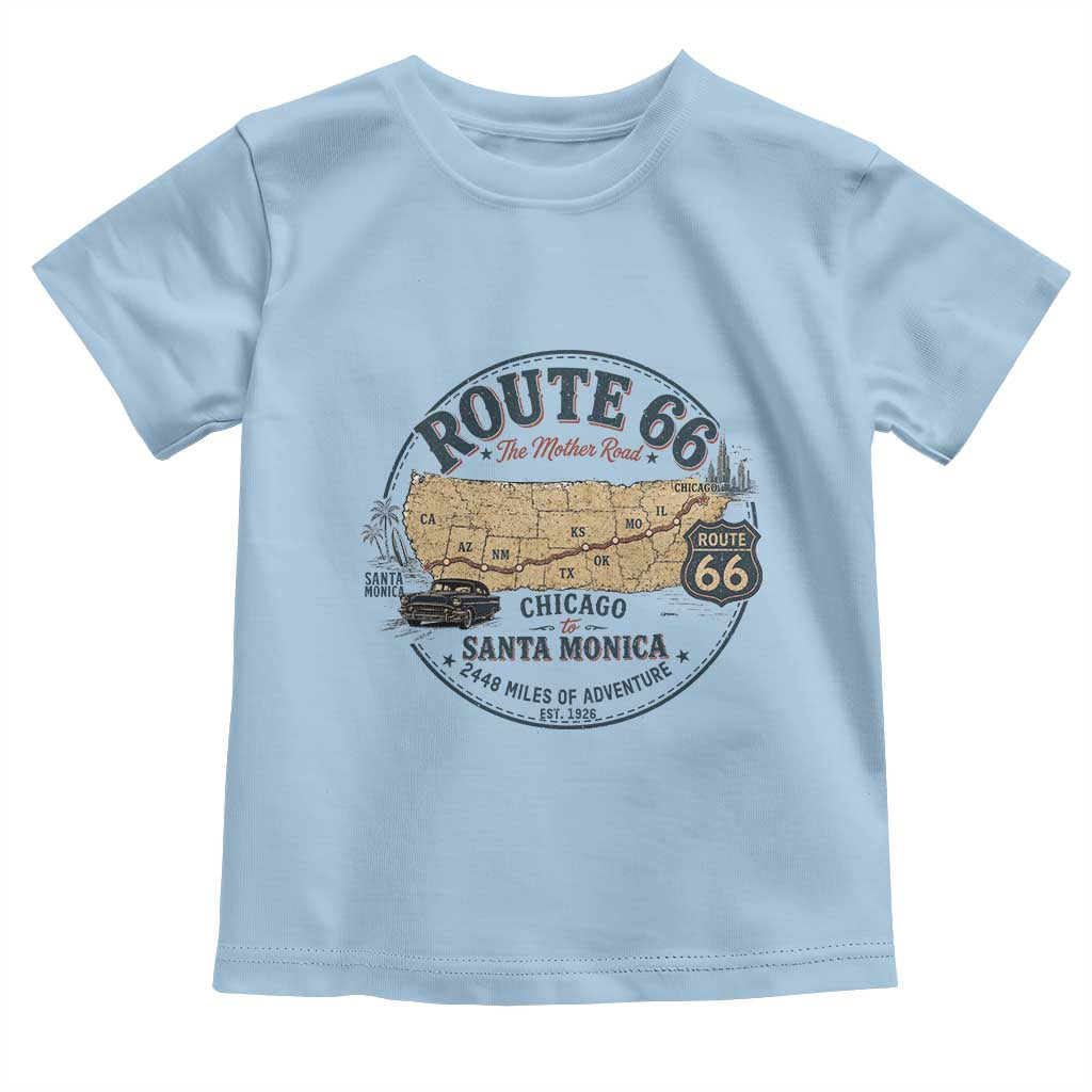 Route Highway 66 Map Chicago to Santa Monica Toddler T Shirt Vintage America Road Trip Americana