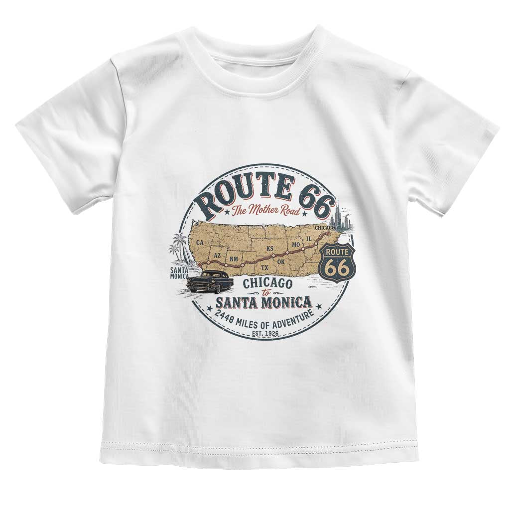 Route Highway 66 Map Chicago to Santa Monica Toddler T Shirt Vintage America Road Trip Americana