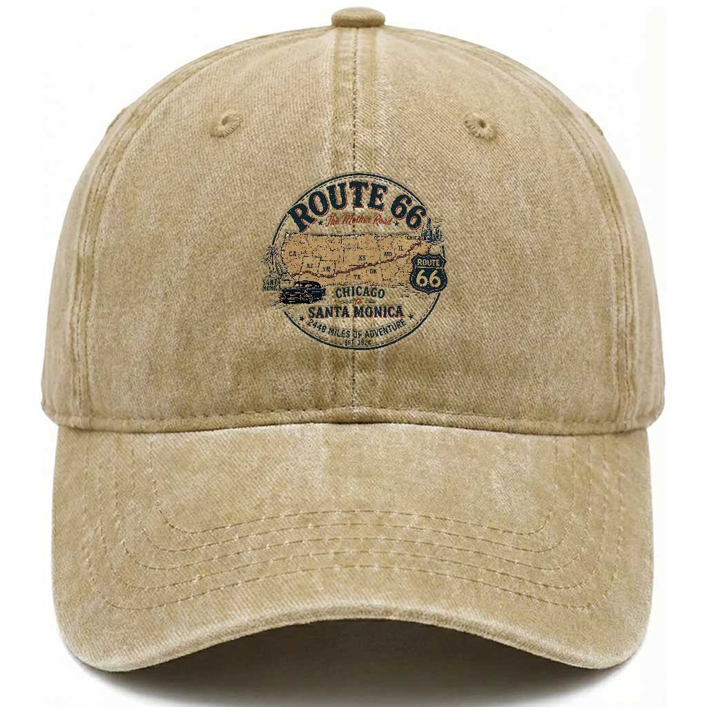 Route Highway 66 Map Chicago to Santa Monica Washed Cotton Baseball Cap Vintage America Road Trip Americana TS14 Print Your Wear