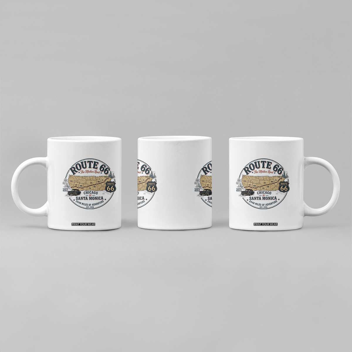 Route Highway 66 Map Chicago to Santa Monica Coffee Mug Vintage America Road Trip Americana
