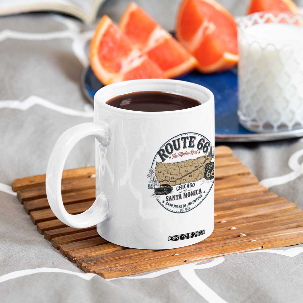 Route Highway 66 Map Chicago to Santa Monica Coffee Mug Vintage America Road Trip Americana