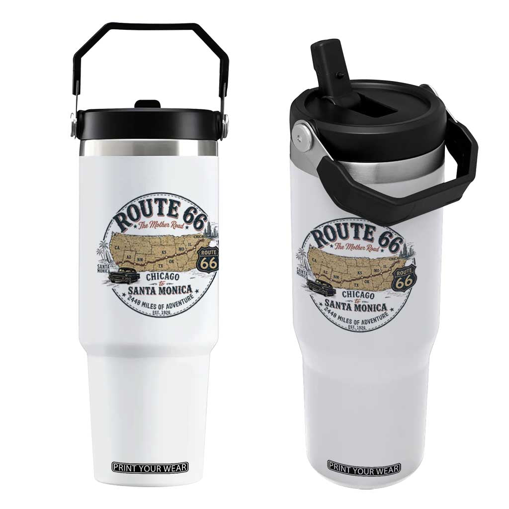 Route Highway 66 Map Chicago to Santa Monica Flip Straw Tumbler Vintage America Road Trip Americana TS14 One Size: 30 oz White Print Your Wear