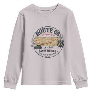 Route Highway 66 Map Chicago to Santa Monica Youth Sweatshirt Vintage America Road Trip Americana