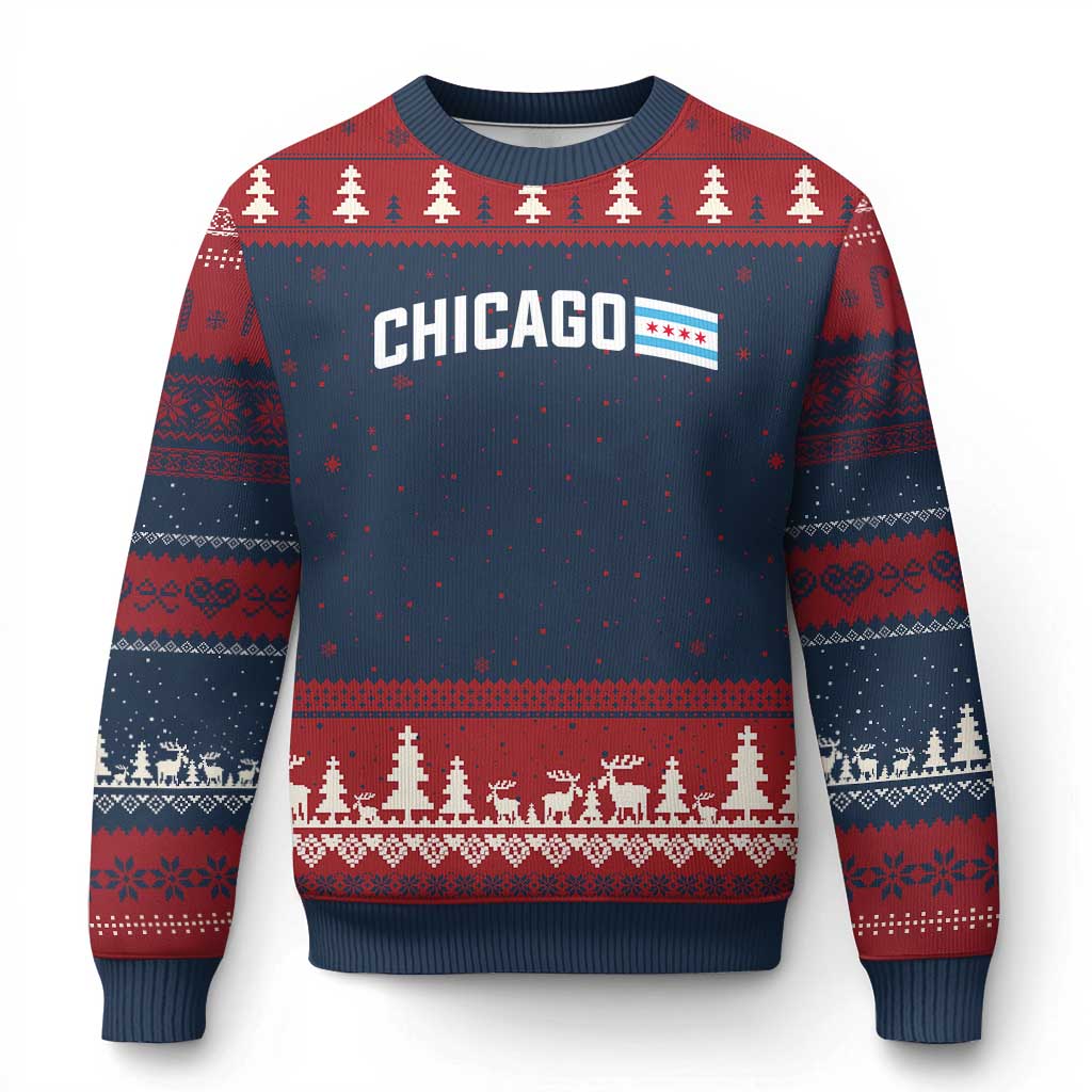 Sweet Chicago Flag Red Six Pointed Stars Ugly Christmas Sweater TS14 Navy Red Print Your Wear