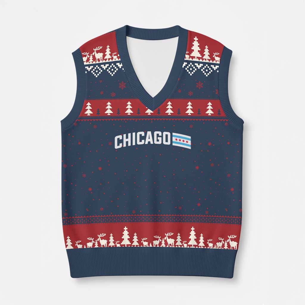 Sweet Chicago Flag Red Six Pointed Stars V-Neck Knit Sweater Vest TS14 Navy Red Print Your Wear